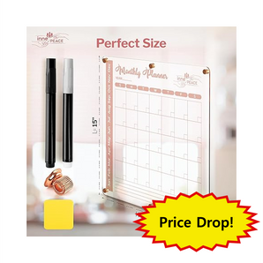 Acrylic Calendar for Fridge and Wall Includes Stickers, 2 Pens, & Eraser