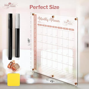 Acrylic Calendar for Fridge and Wall Includes Stickers, 2 Pens, & Eraser