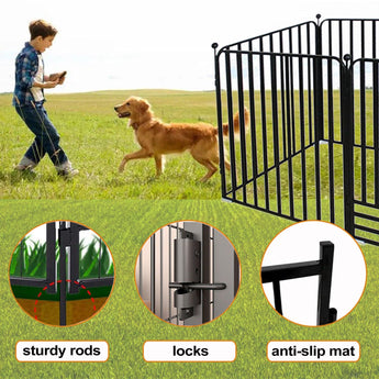 Metal Dog Fence with door, Dark Black color - REMEX Liquidation